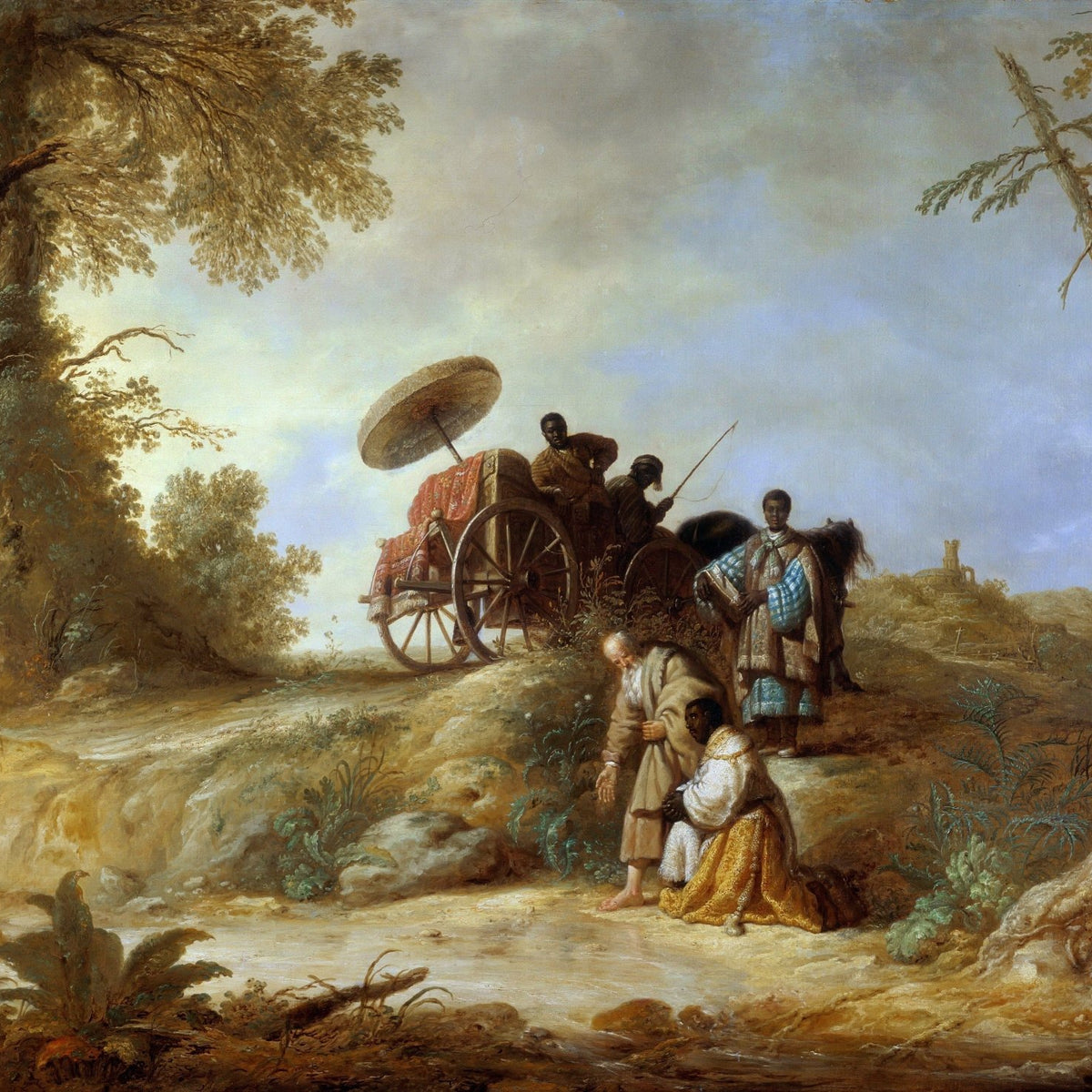 Travelers with Carriage in Countryside Scene - People Oil Painting - Oil Painting Haven