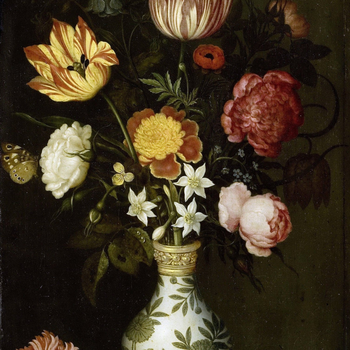 Tulips and Roses in Porcelain Vase – Floral Oil Painting - Oil Painting Haven