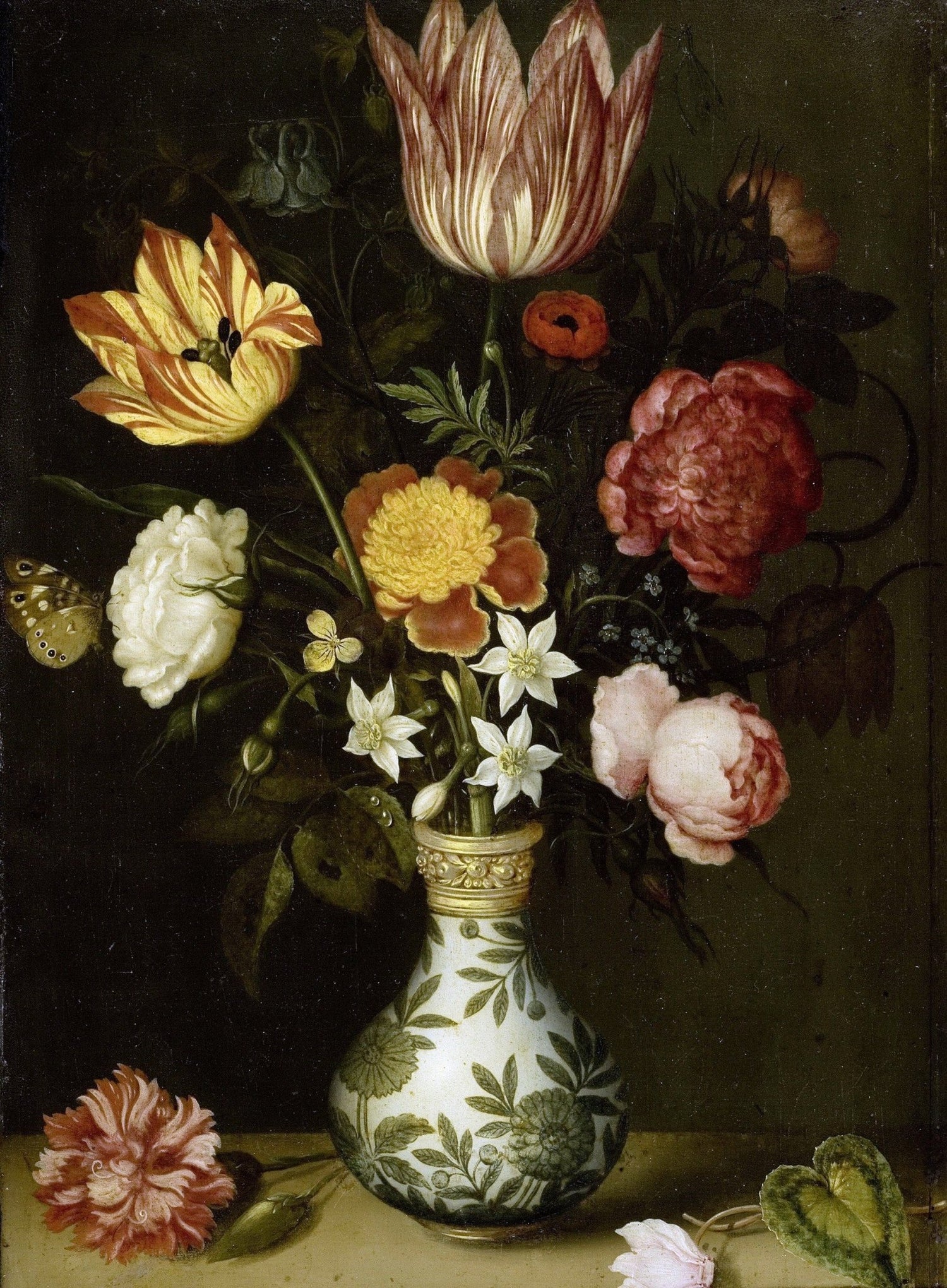Tulips and Roses in Porcelain Vase – Floral Oil Painting - Oil Painting Haven