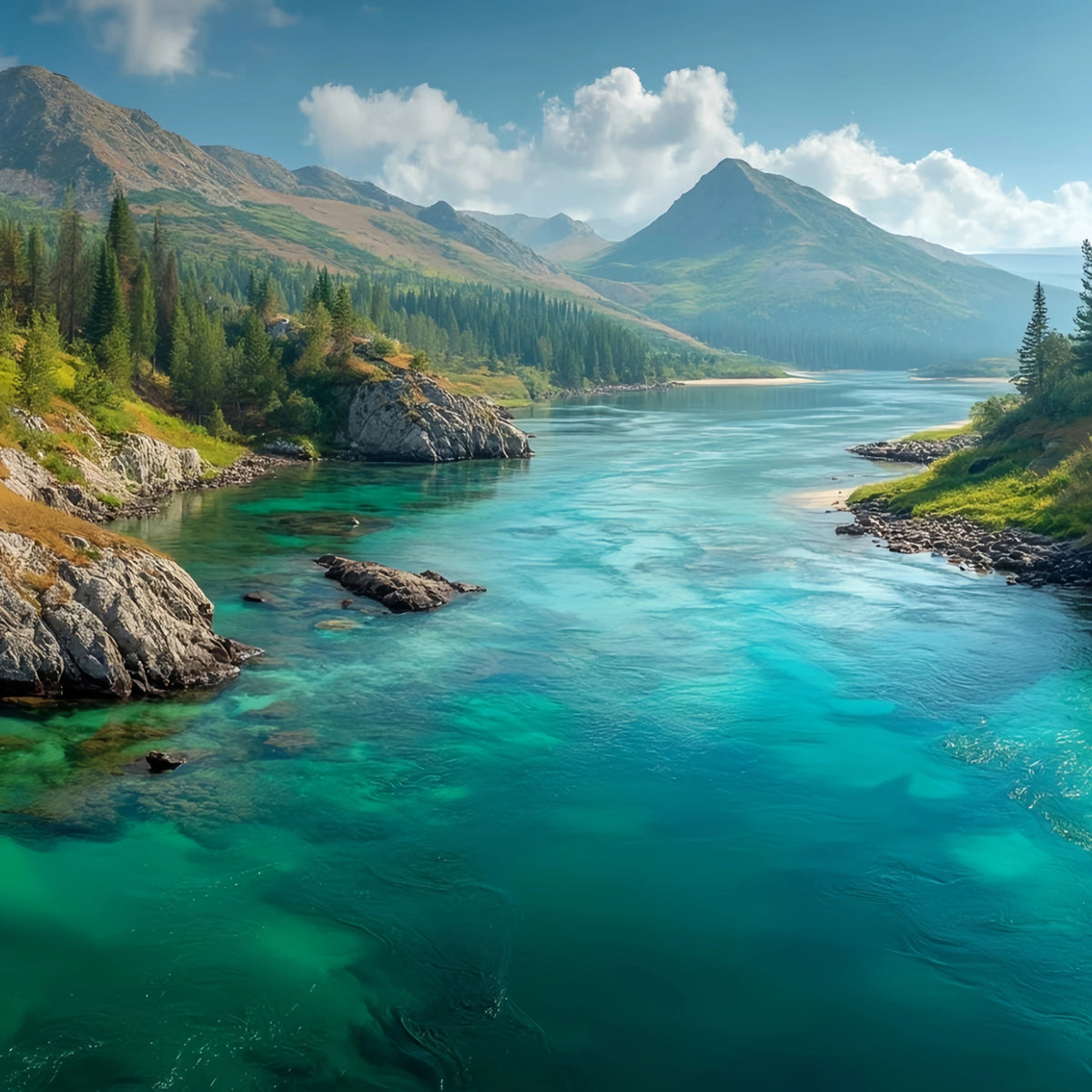 Turquoise River Mountain Landscape Original Oil Painting For Sale - Oil Painting Haven