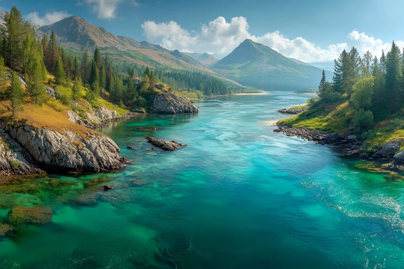 Turquoise River Mountain Landscape Original Oil Painting For Sale - Oil Painting Haven