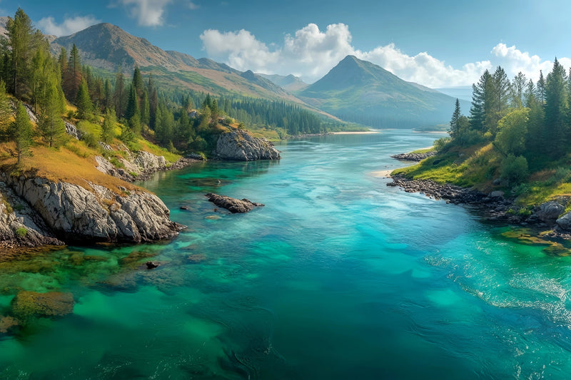 Turquoise River Mountain Landscape Original Oil Painting For Sale - Oil Painting Haven