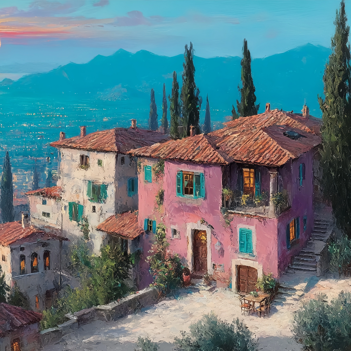 Tuscan Hilltown Original Oil Painting For Sale | Italian Landscape - Oil Painting Haven