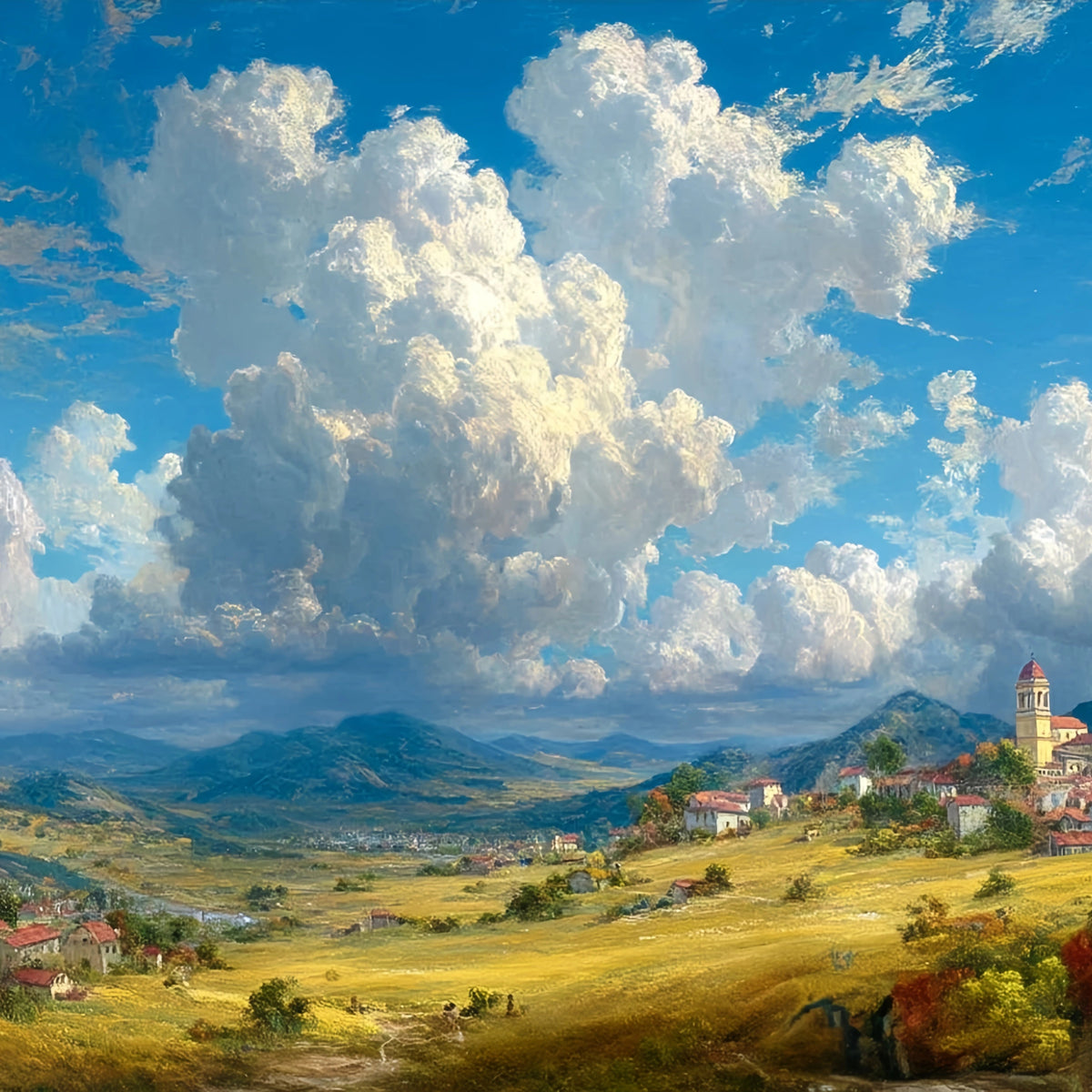 Tuscan Valley Village Original Oil Painting For Sale - Oil Painting Haven