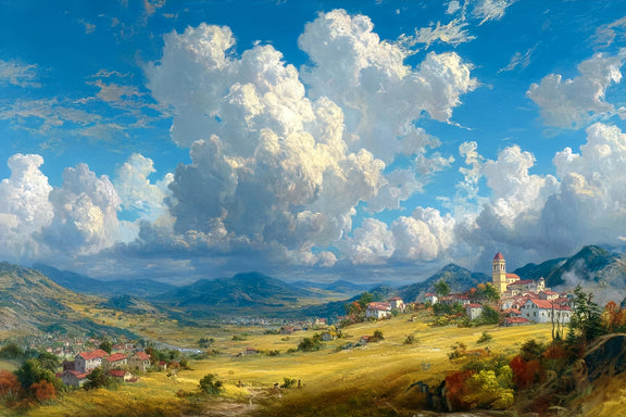 Tuscan Valley Village Original Oil Painting For Sale - Oil Painting Haven