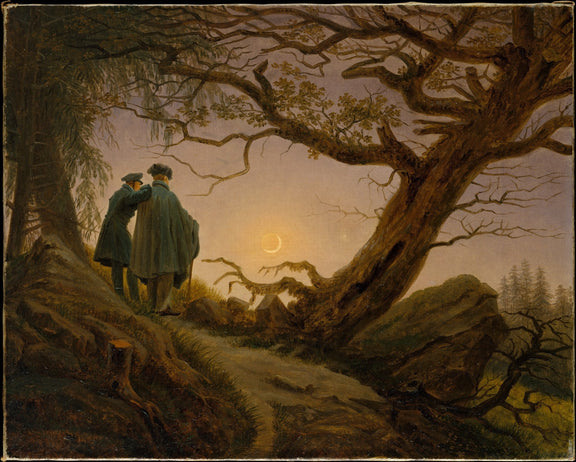 Two Men Contemplating the Moon in Forest - People Oil Painting - Oil Painting Haven