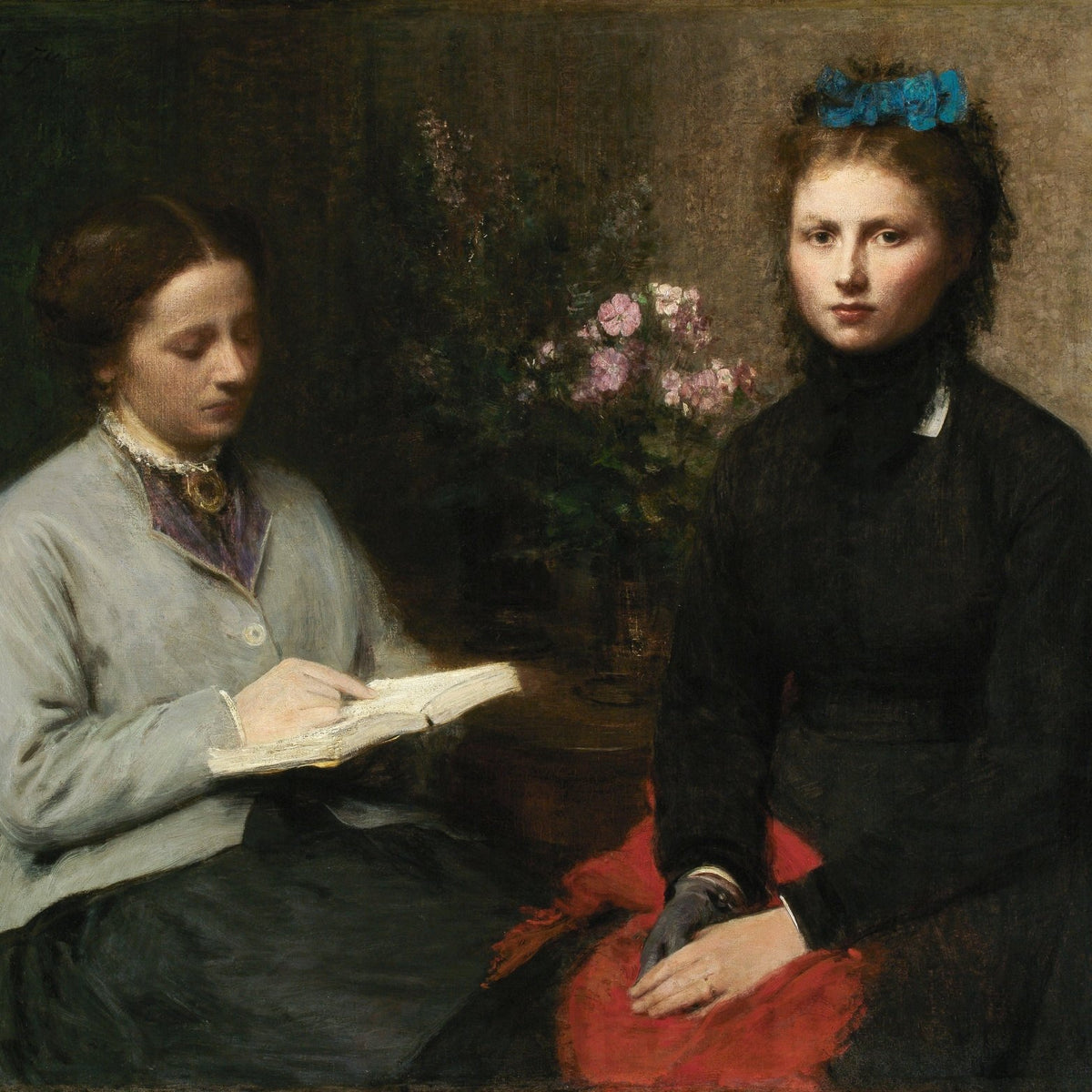 Two Women Reading in Victorian Interior - People Oil Painting - Oil Painting Haven