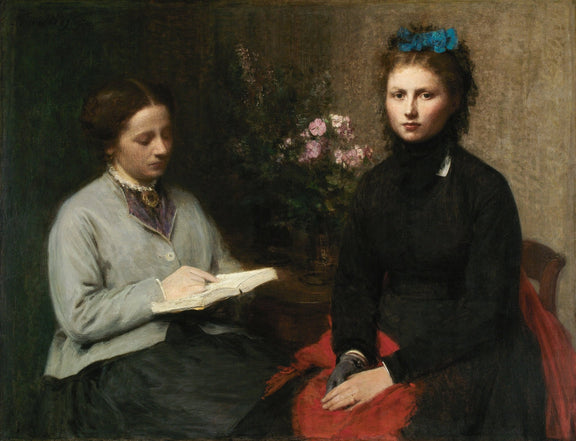 Two Women Reading in Victorian Interior - People Oil Painting - Oil Painting Haven