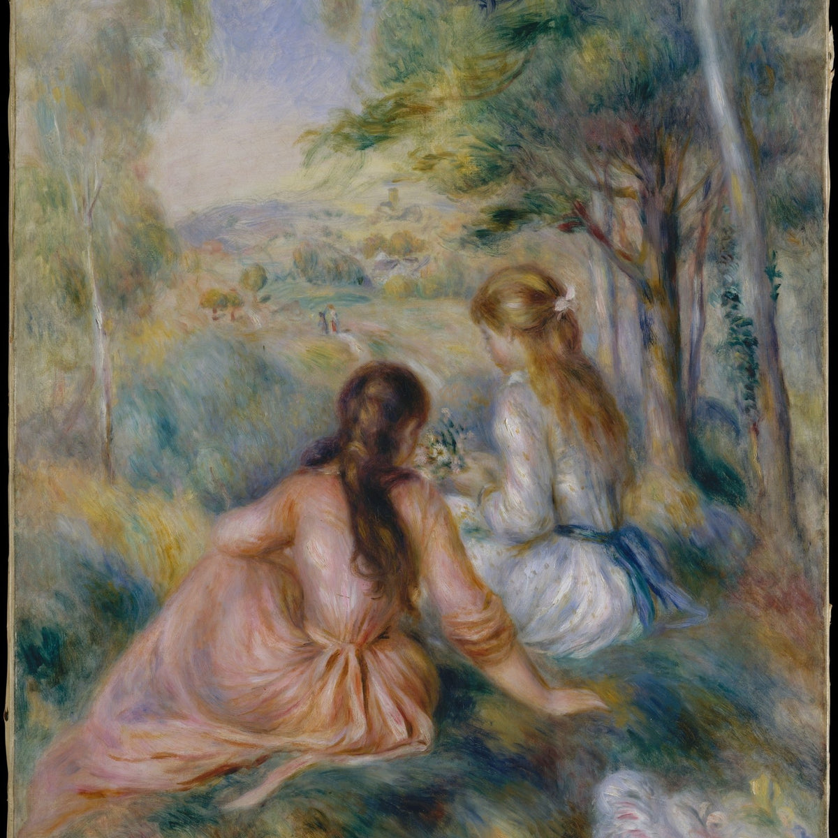 Two Women Resting in a Meadow Landscape - People Oil Painting - Oil Painting Haven