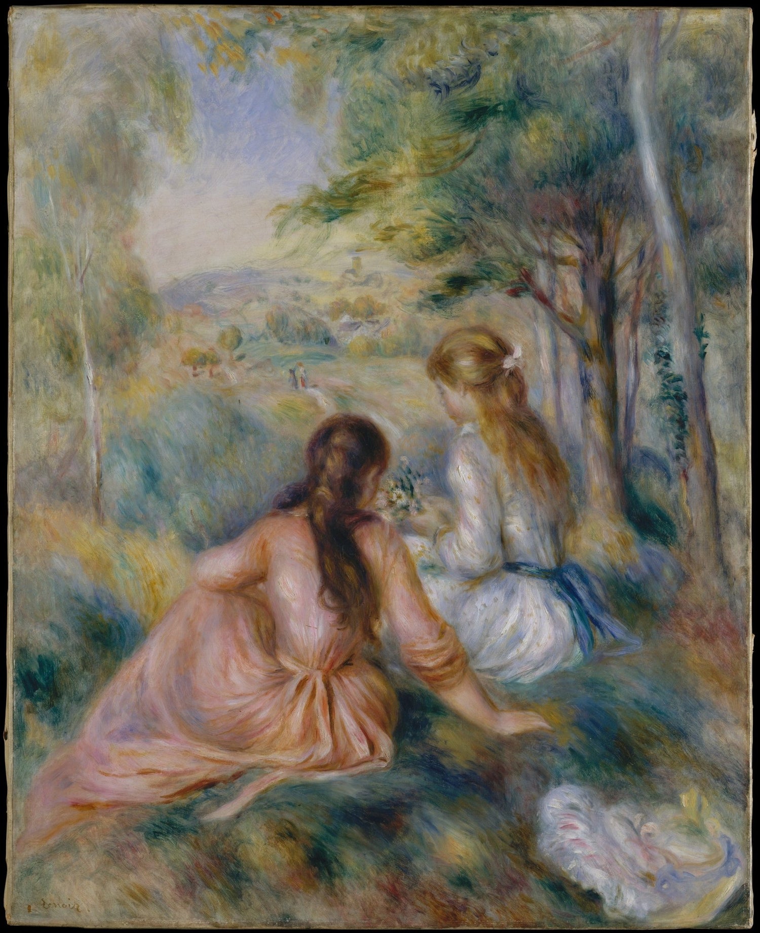 Two Women Resting in a Meadow Landscape - People Oil Painting - Oil Painting Haven