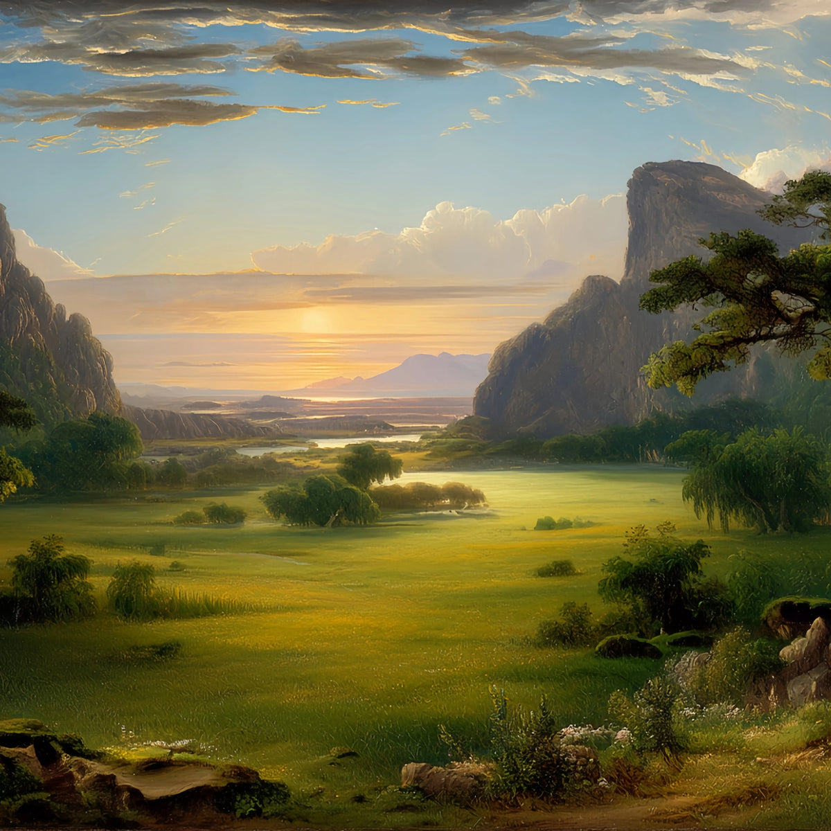 Valley Sunset Mountain Original Oil Painting For Sale - Oil Painting Haven