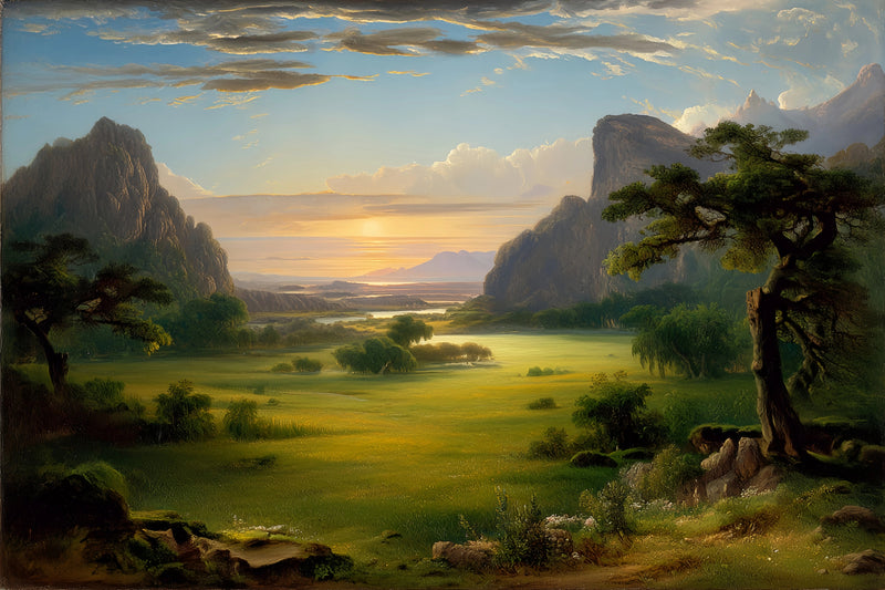 Valley Sunset Mountain Original Oil Painting For Sale - Oil Painting Haven