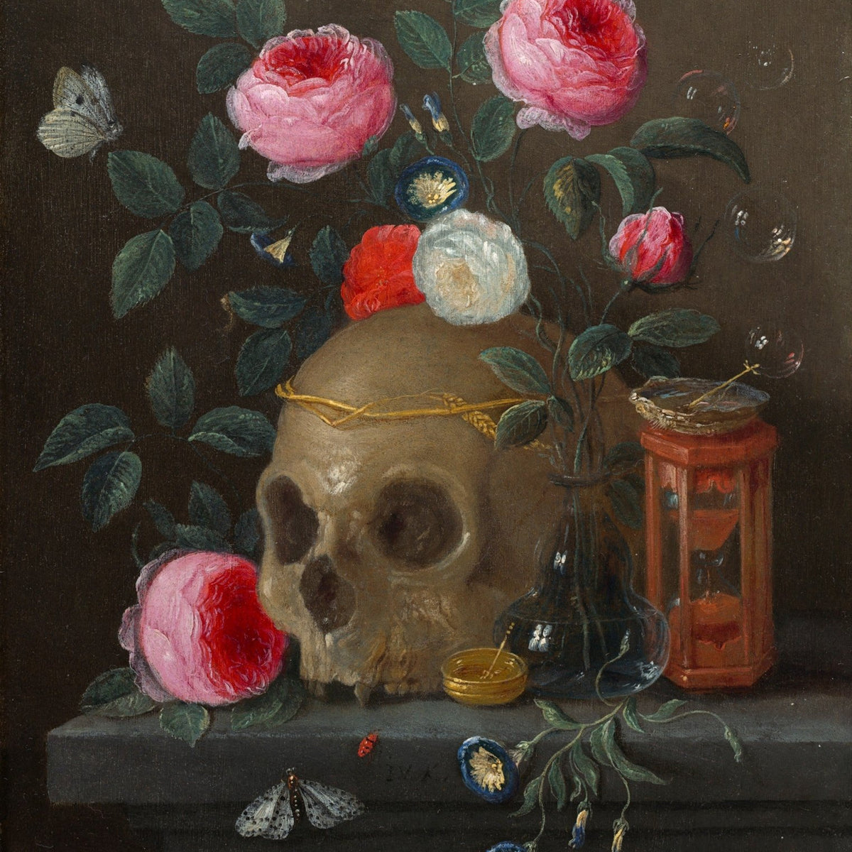 Vanitas Skull with Roses, Classic Still Life – Floral Oil Painting - Oil Painting Haven