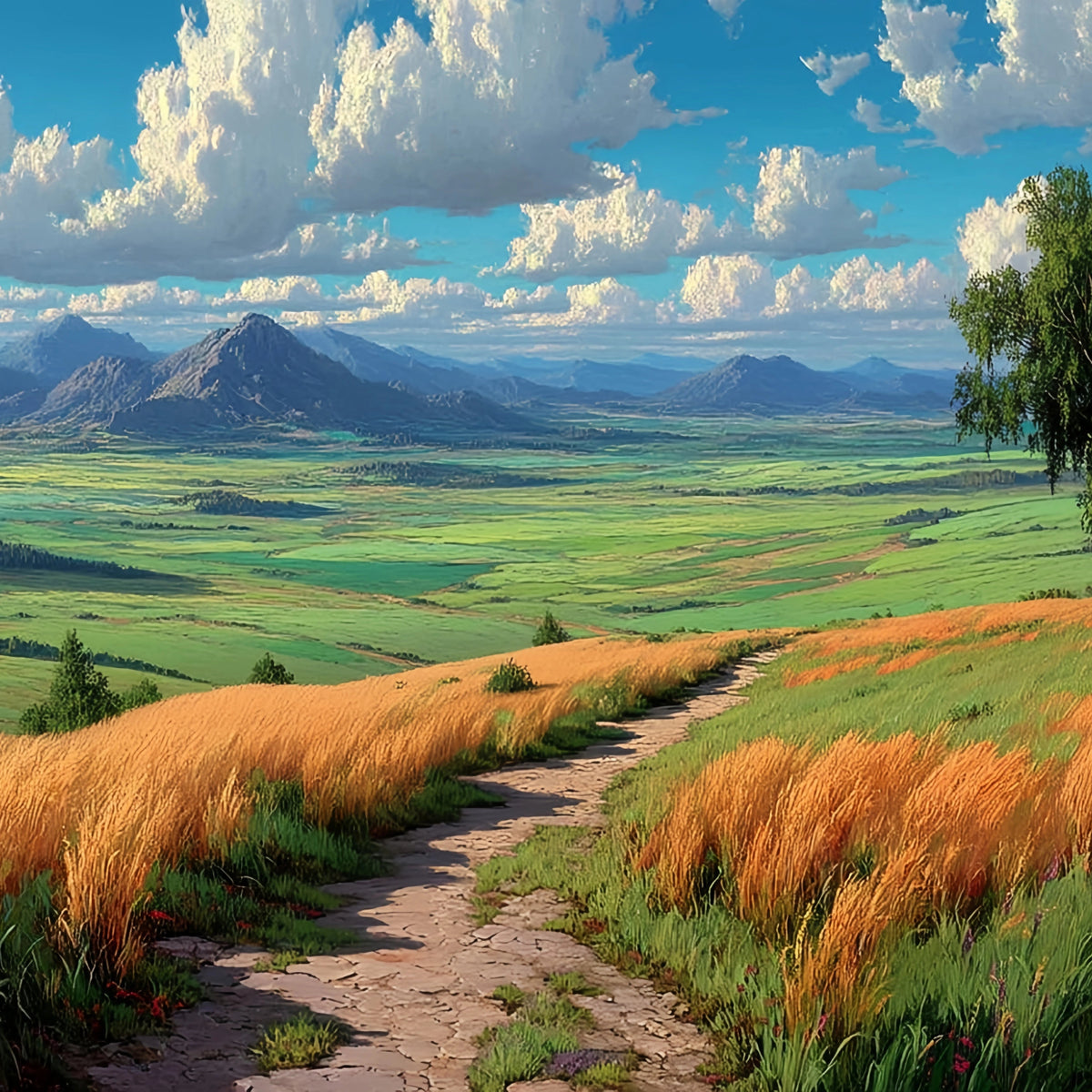 Vast Plains Mountains Original Oil Painting For Sale - Oil Painting Haven
