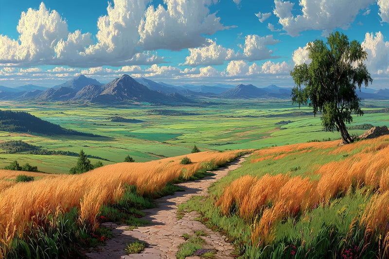 Vast Plains Mountains Original Oil Painting For Sale - Oil Painting Haven