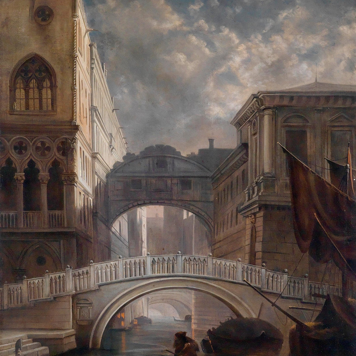 Venetian Canal Bridge | Hand - Painted European Cityscape Art - Oil Painting Haven