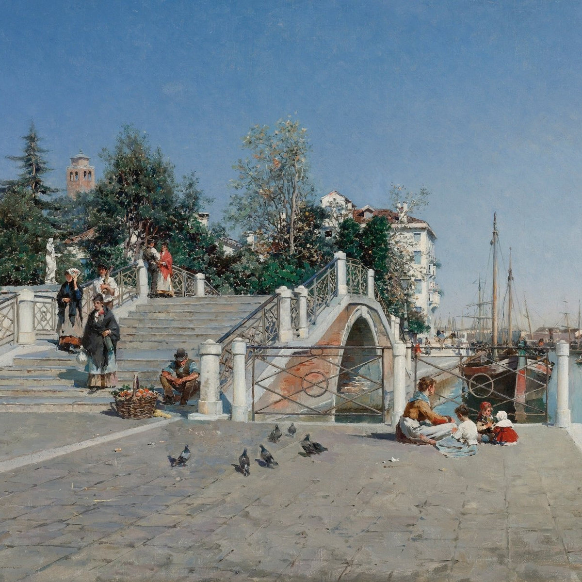 Venetian Canal Bridge with Figures - Landscape Oil Painting - Oil Painting Haven