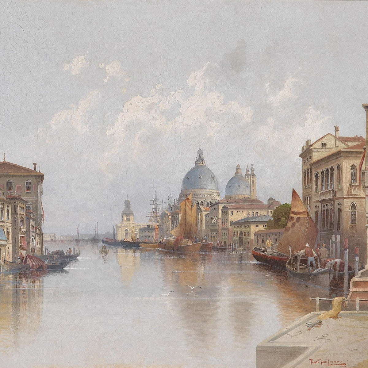 Venetian Canal, Sailing Boats, Historic Palaces – Landscape Oil Painting - Oil Painting Haven