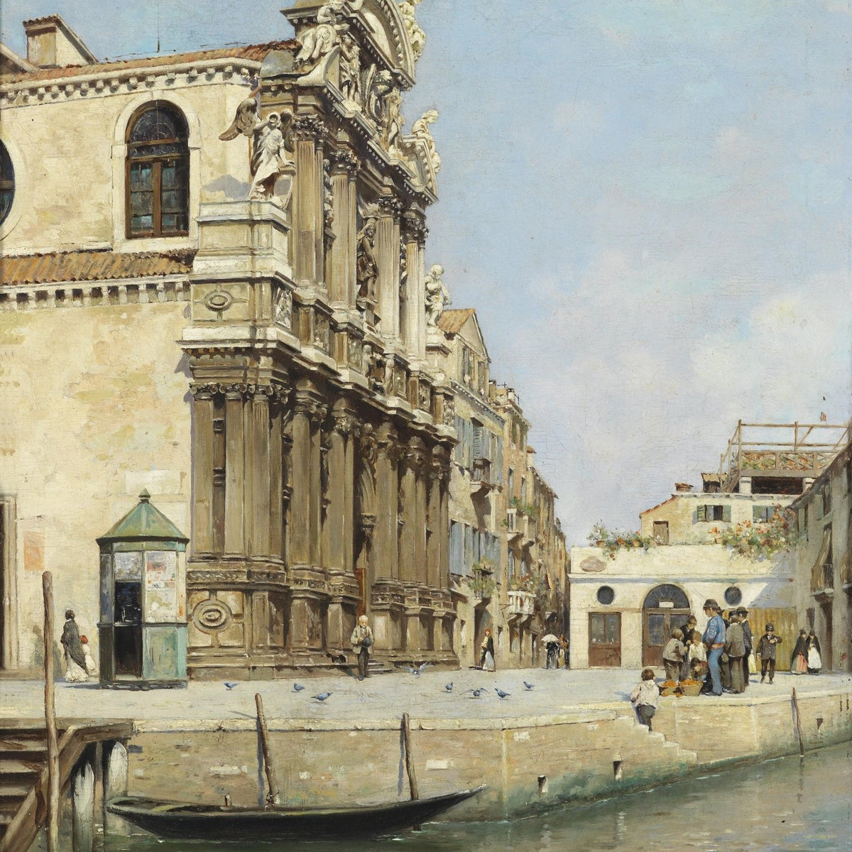 Venetian Canal with Baroque Church - Landscape Oil Painting - Oil Painting Haven