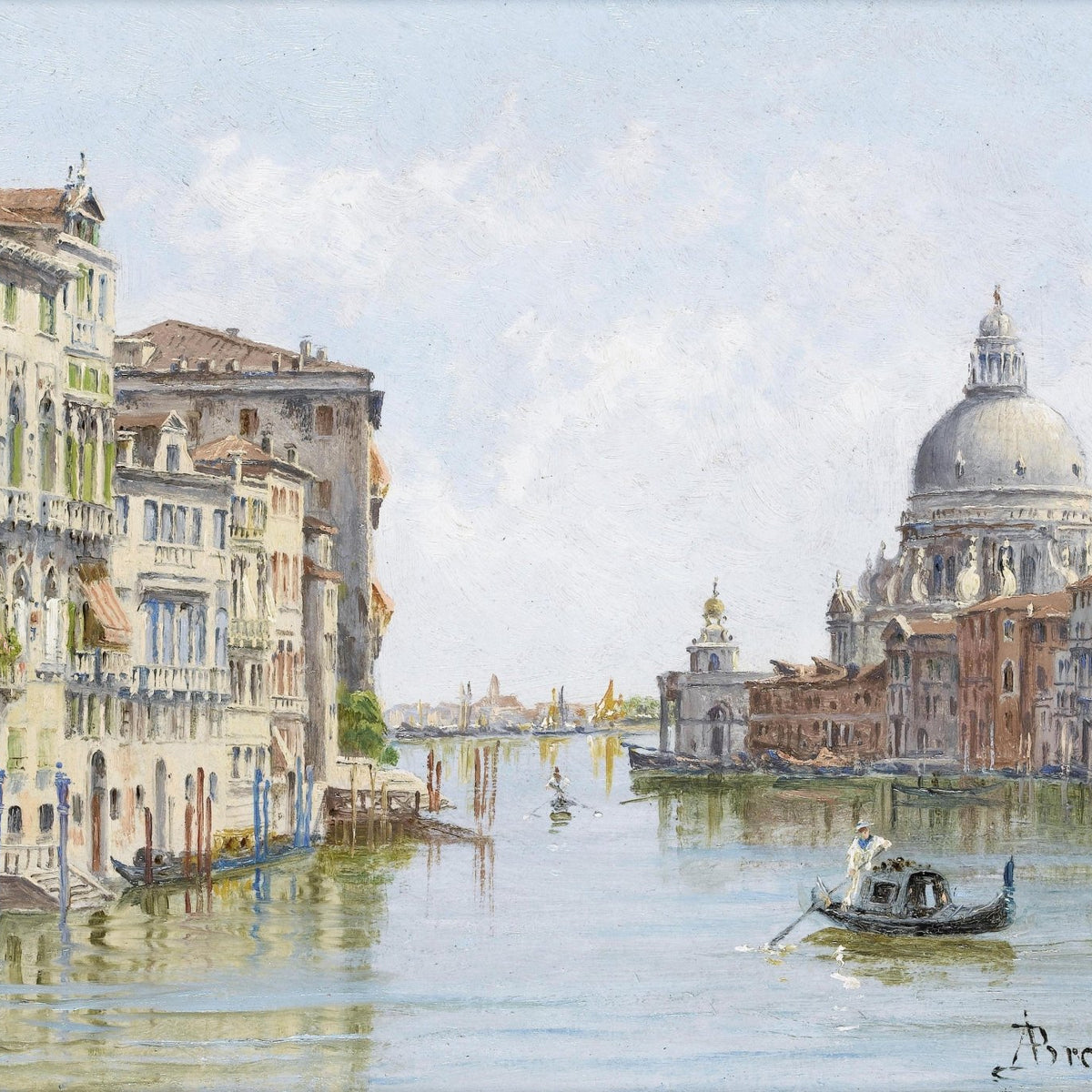 Venetian Canal with Gondola and Basilica – Landscape Oil Painting - Oil Painting Haven