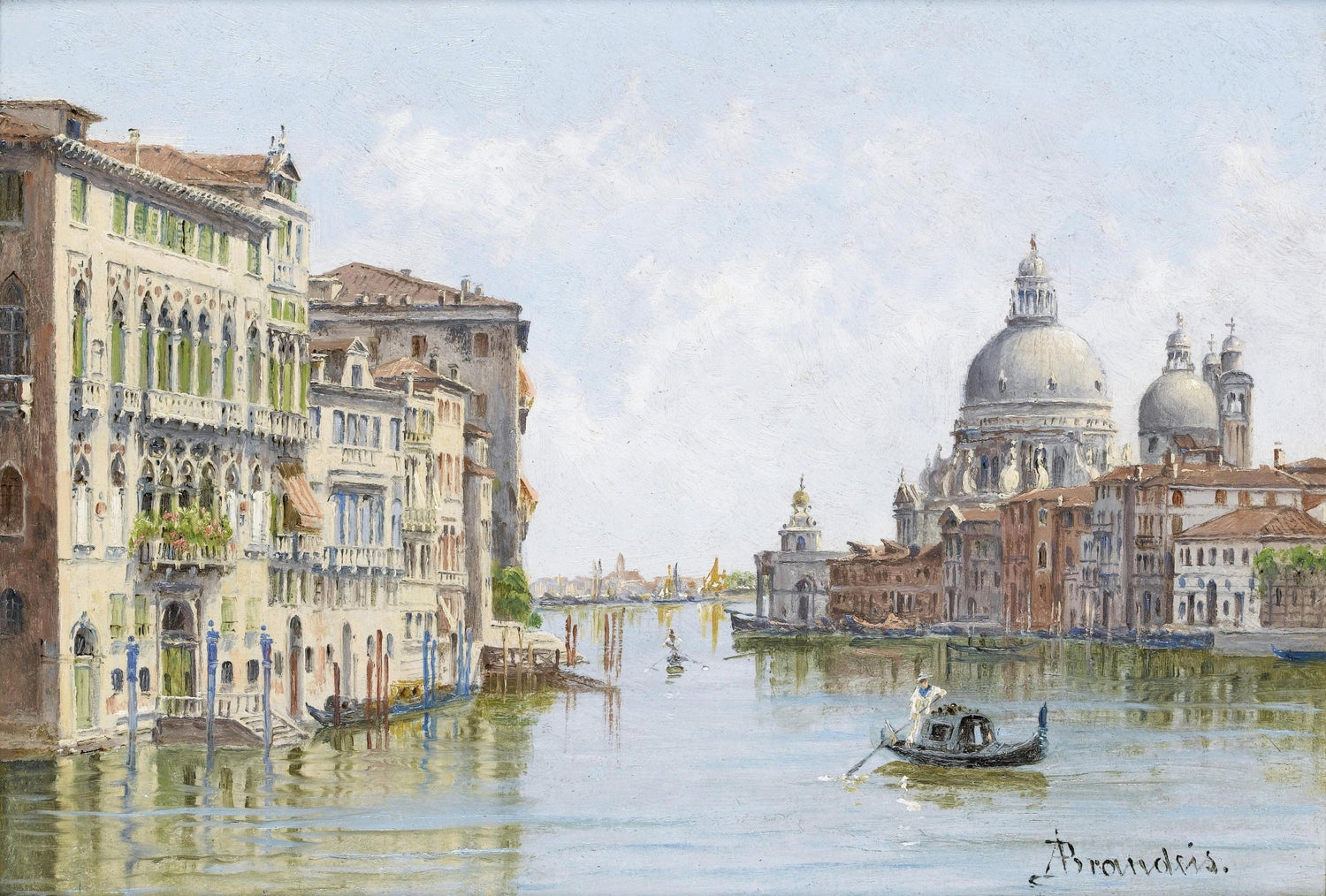 Venetian Canal with Gondola and Basilica – Landscape Oil Painting - Oil Painting Haven