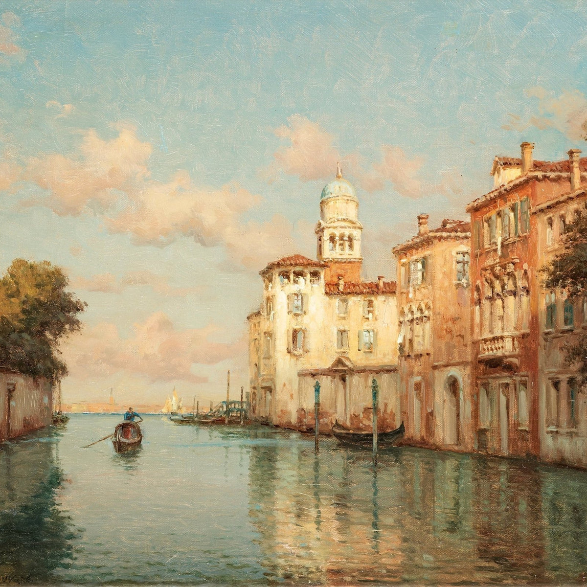 Venetian Canal with Gondola – Hand - Painted Landscape Oil Painting - Oil Painting Haven