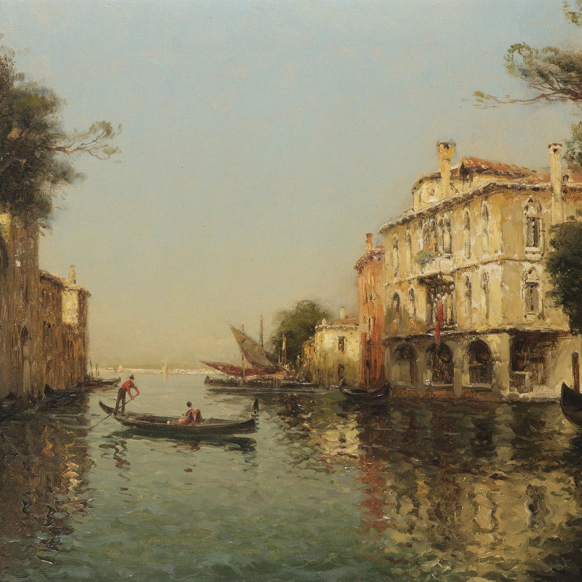Venetian Canal with Gondola Reflections – Landscape Oil Painting - Oil Painting Haven