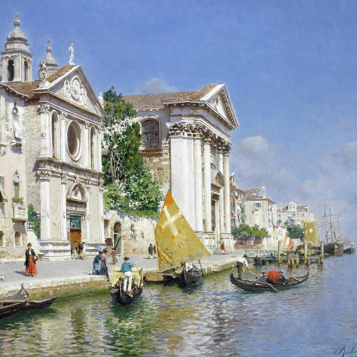Venetian Canal with Gondolas and Church – Landscape Oil Painting - Oil Painting Haven