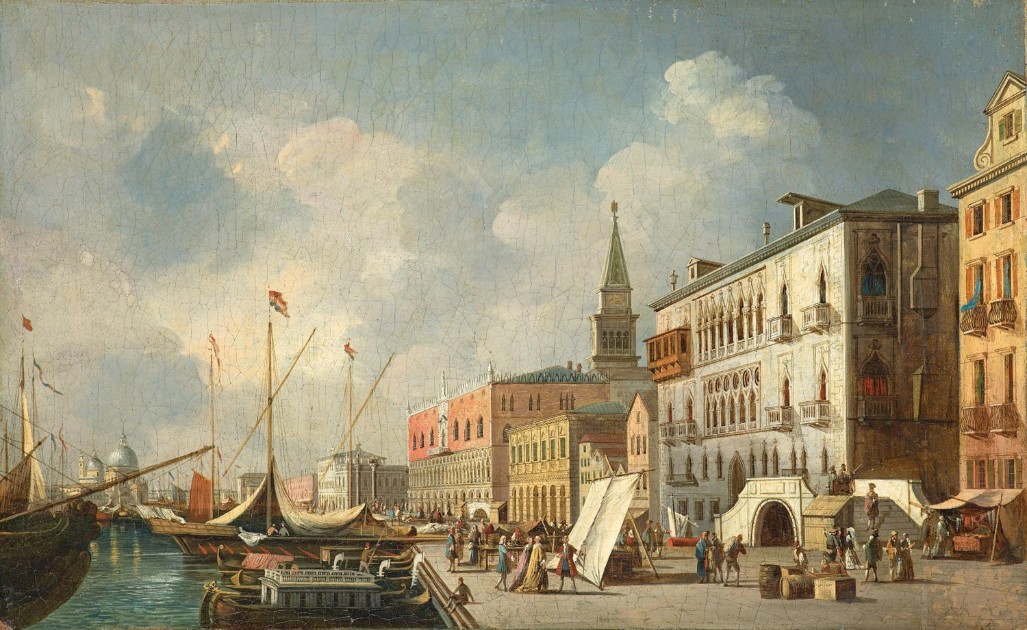Venetian Harbor Market Scene, Classic Cityscape – Landscape Oil Painting - Oil Painting Haven