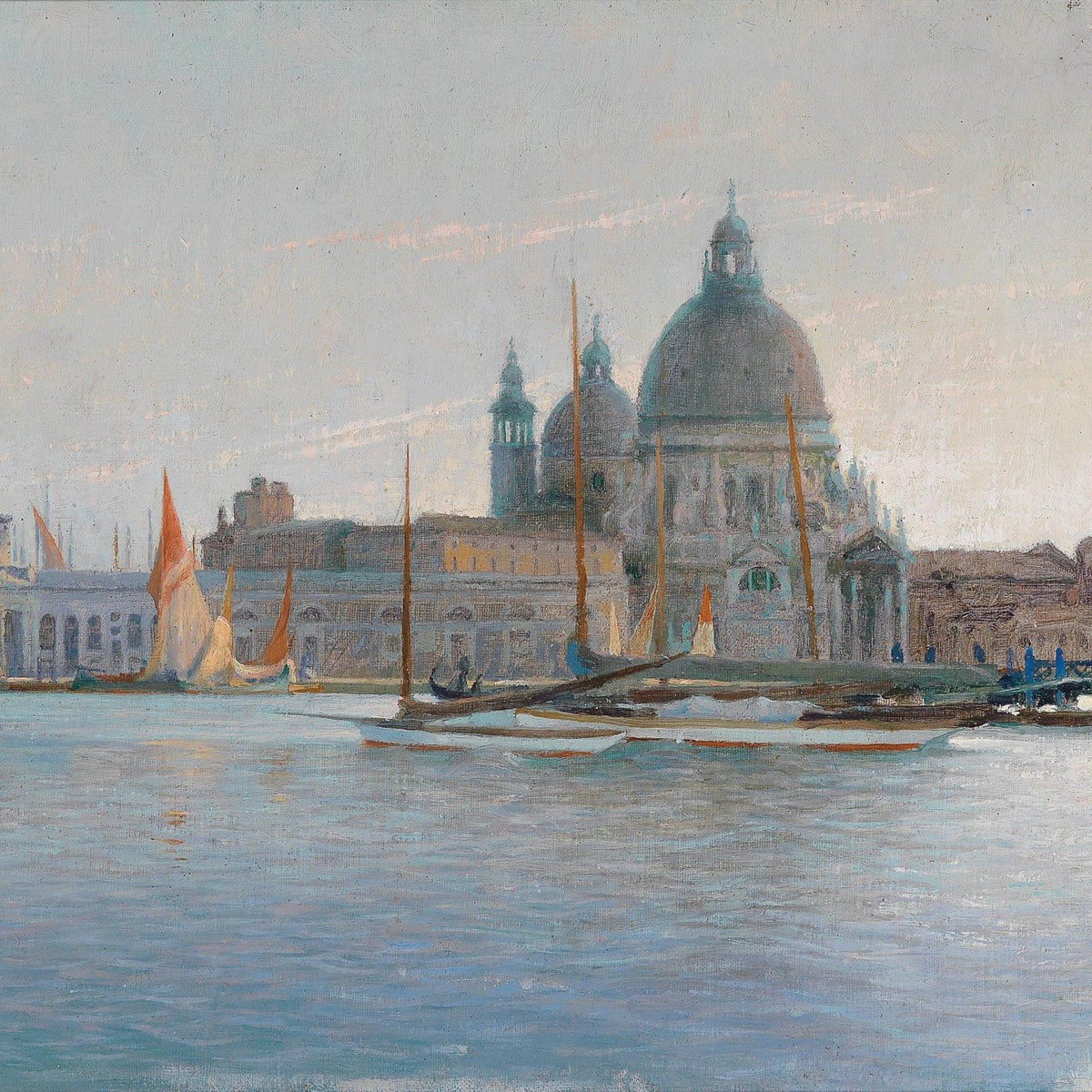 Venetian Lagoon, Sailboats, Basilica at Dusk – Landscape Oil Painting - Oil Painting Haven
