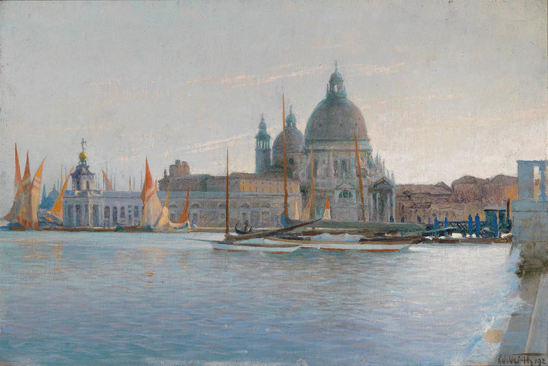 Venetian Lagoon, Sailboats, Basilica at Dusk – Landscape Oil Painting - Oil Painting Haven
