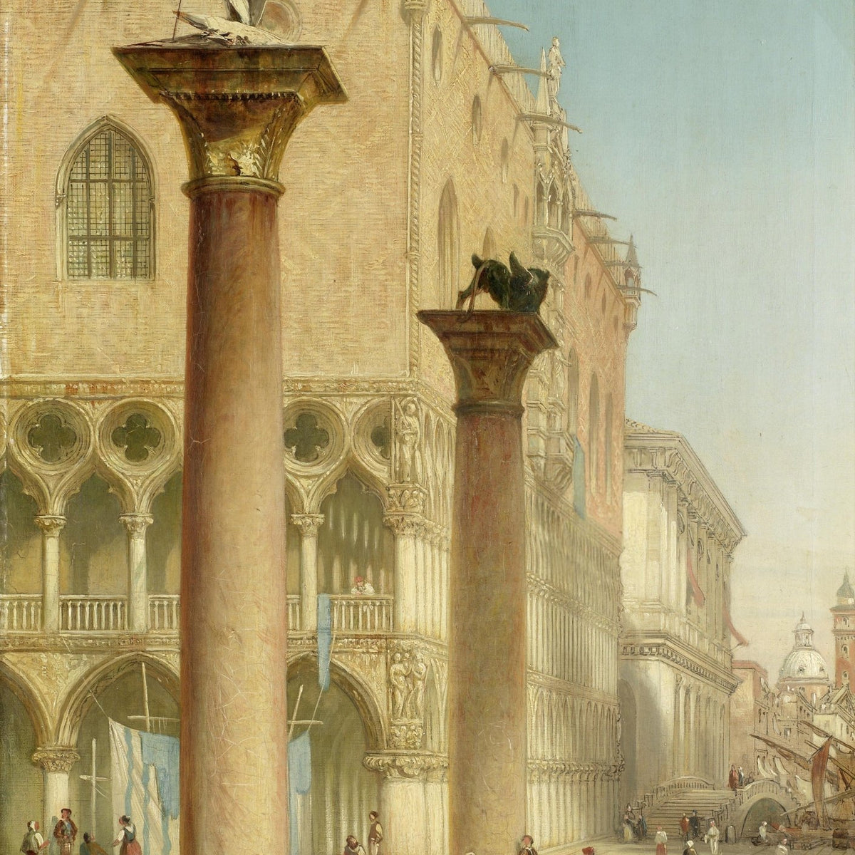 Venetian Market Scene by Historic Palace - People Oil Painting - Oil Painting Haven