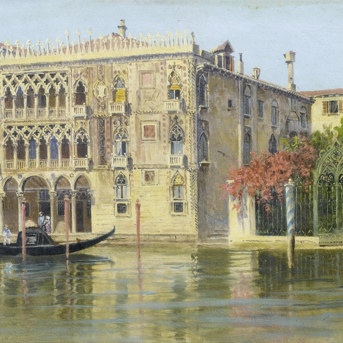 Venetian Palace and Gondola on a Quiet Canal – Landscape Oil Painting - Oil Painting Haven