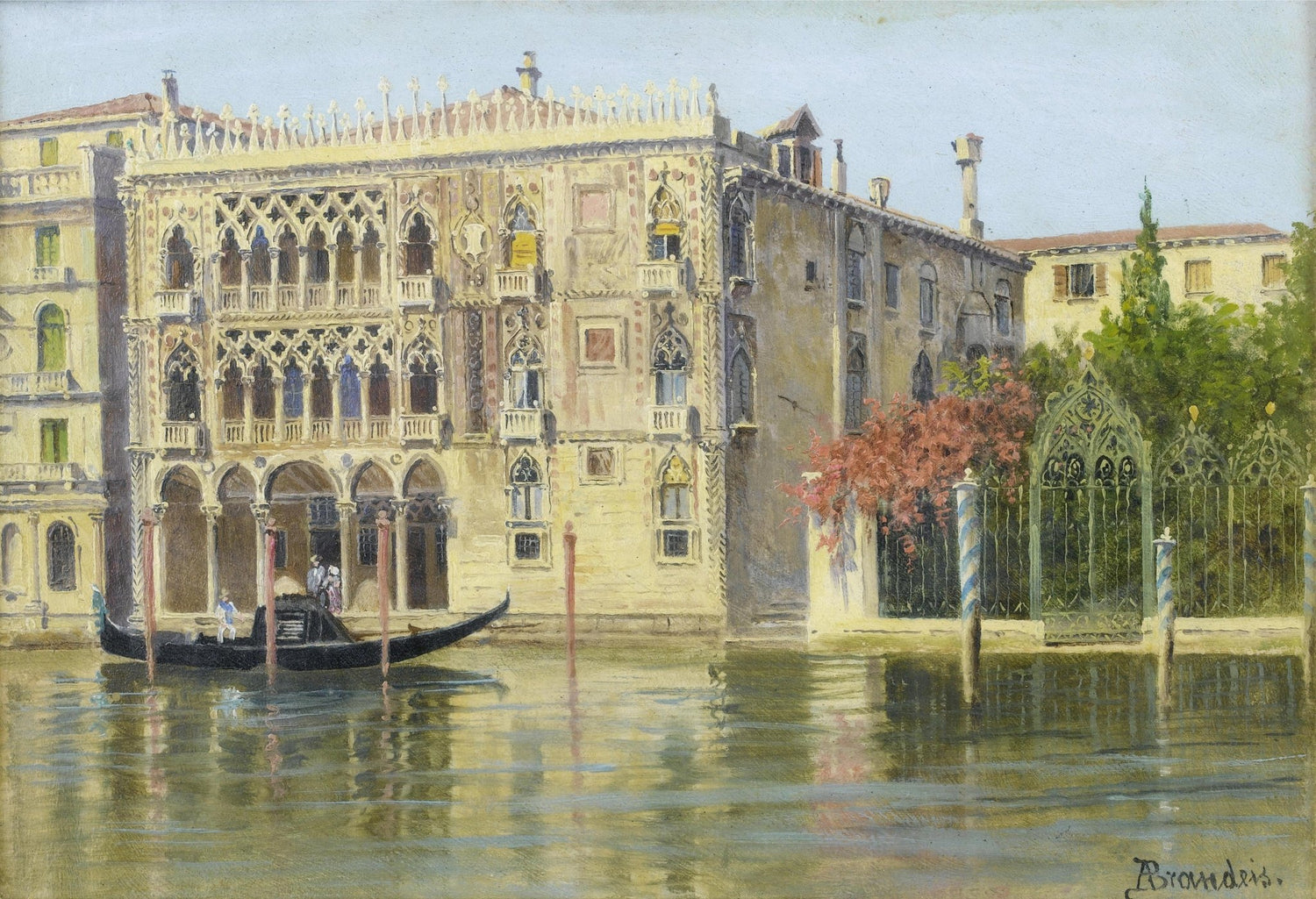 Venetian Palace and Gondola on a Quiet Canal – Landscape Oil Painting - Oil Painting Haven