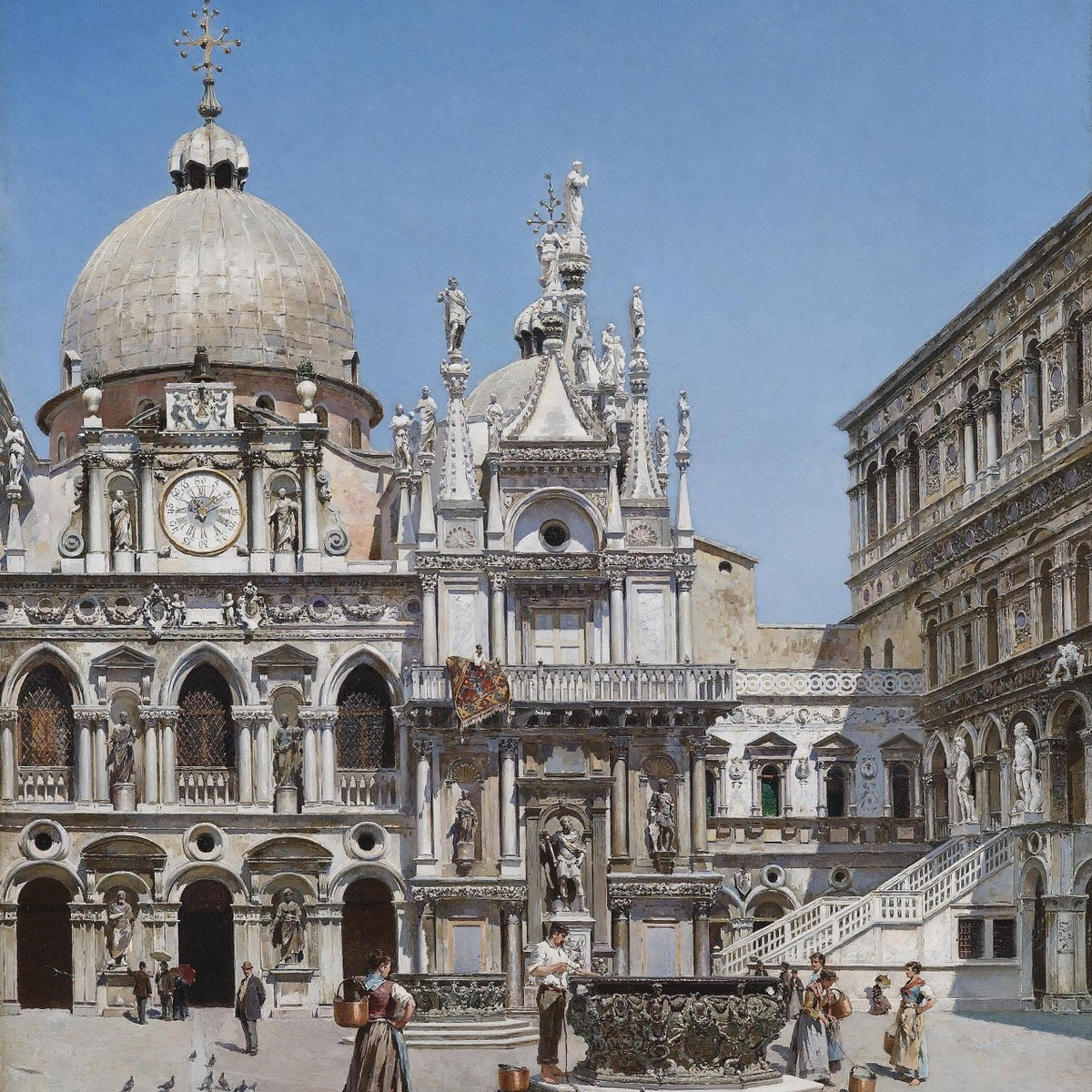 Venetian Palace Square, Fountain – Hand - Painted Landscape Oil Painting - Oil Painting Haven