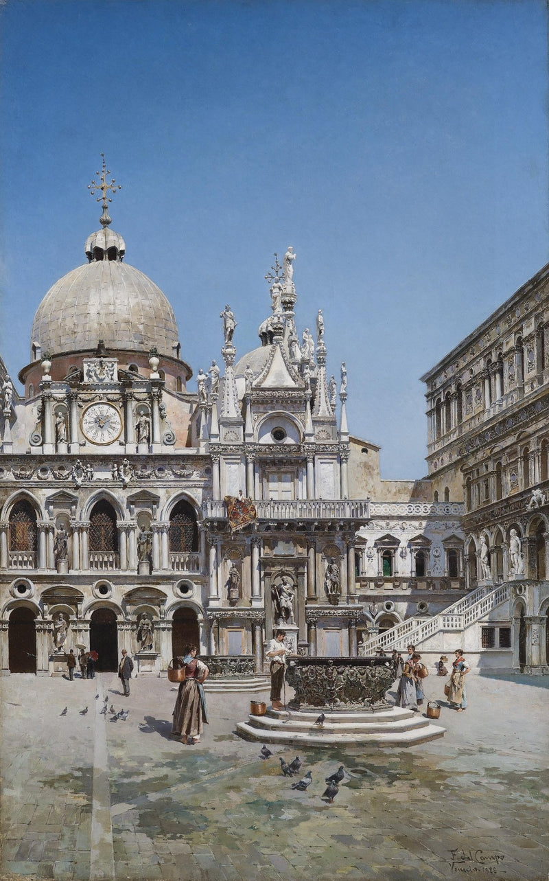 Venetian Palace Square, Fountain – Hand - Painted Landscape Oil Painting - Oil Painting Haven