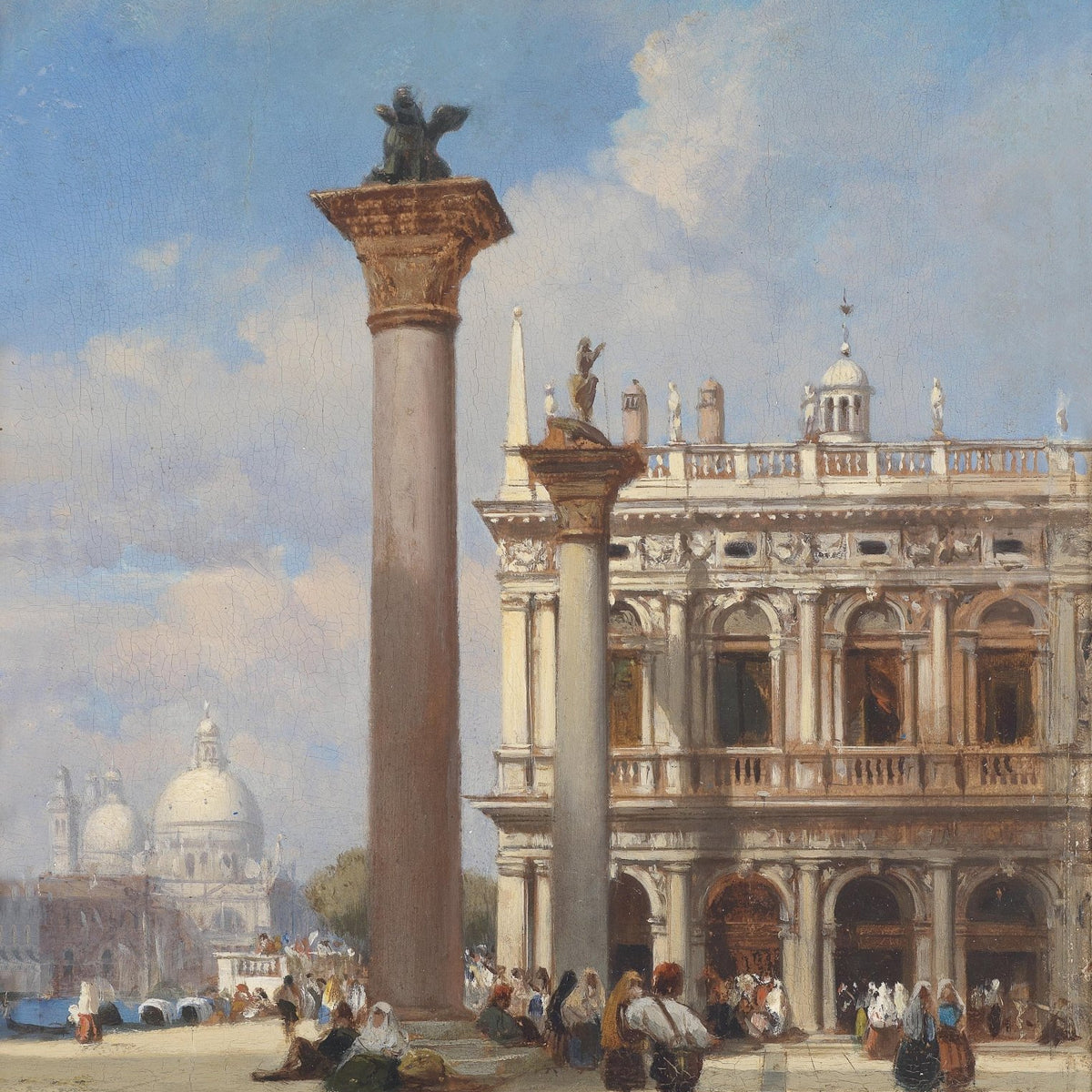 Venetian Piazza, Columns Historic Architecture – Hand - Painted Oil Painting - Oil Painting Haven