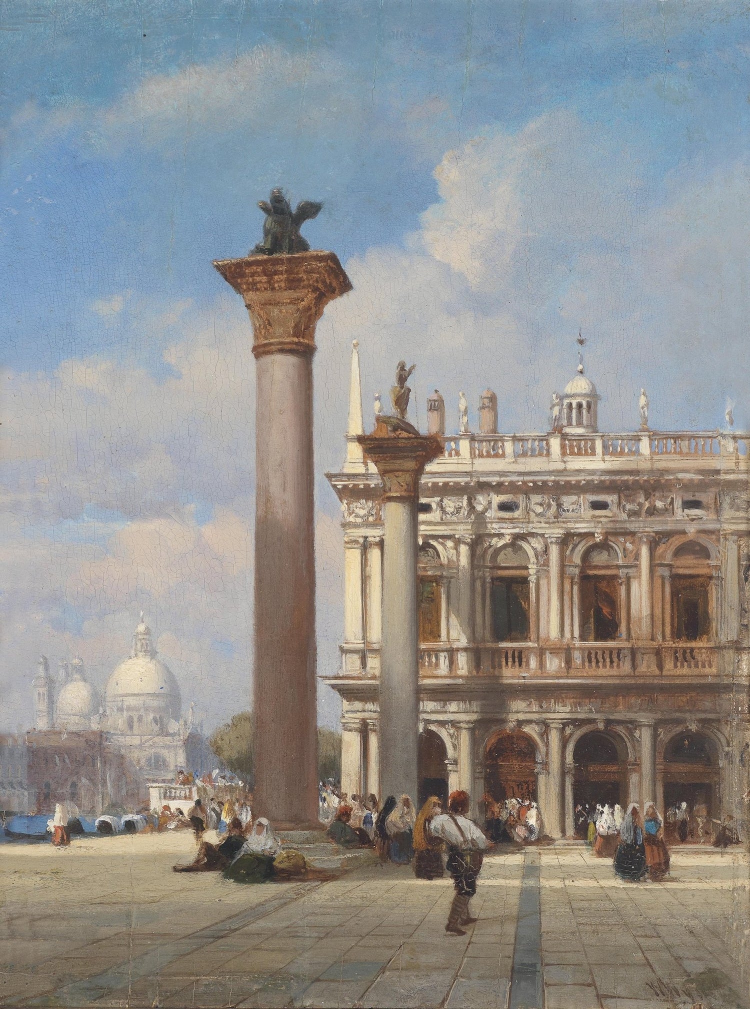Venetian Piazza, Columns Historic Architecture – Hand - Painted Oil Painting - Oil Painting Haven