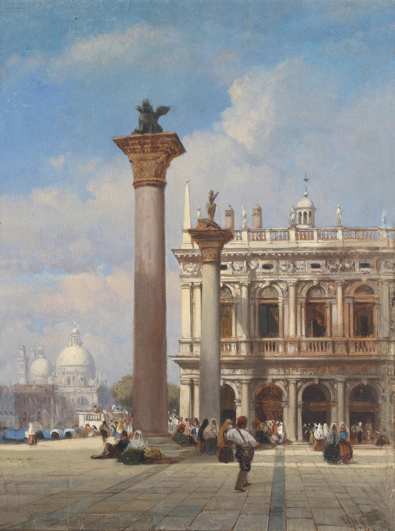 Venetian Piazza, Columns Historic Architecture – Hand - Painted Oil Painting - Oil Painting Haven
