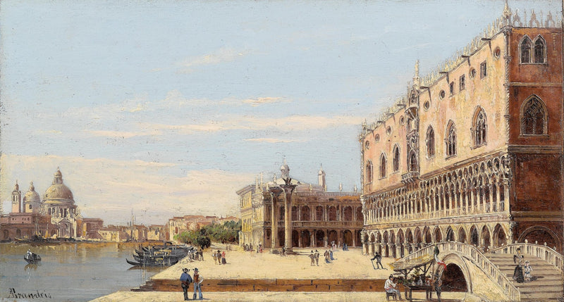 Venetian Piazza, Doge’s Palace by the Lagoon – Landscape Oil Painting - Oil Painting Haven