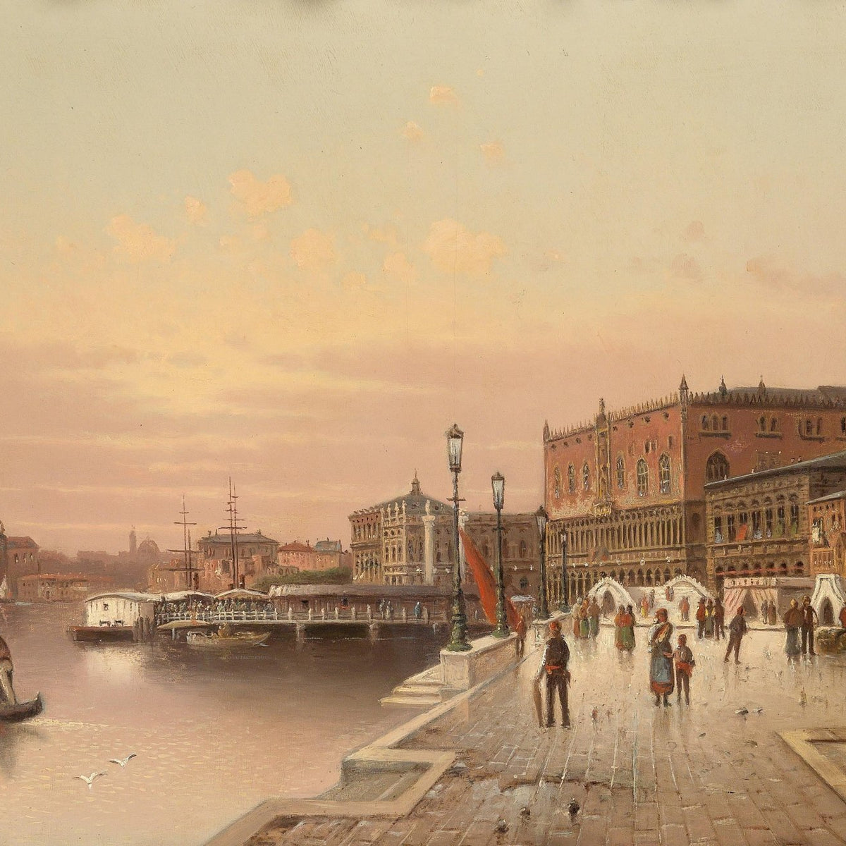 Venetian Waterfront, Sunset, Gondolas – Landscape Oil Painting - Oil Painting Haven