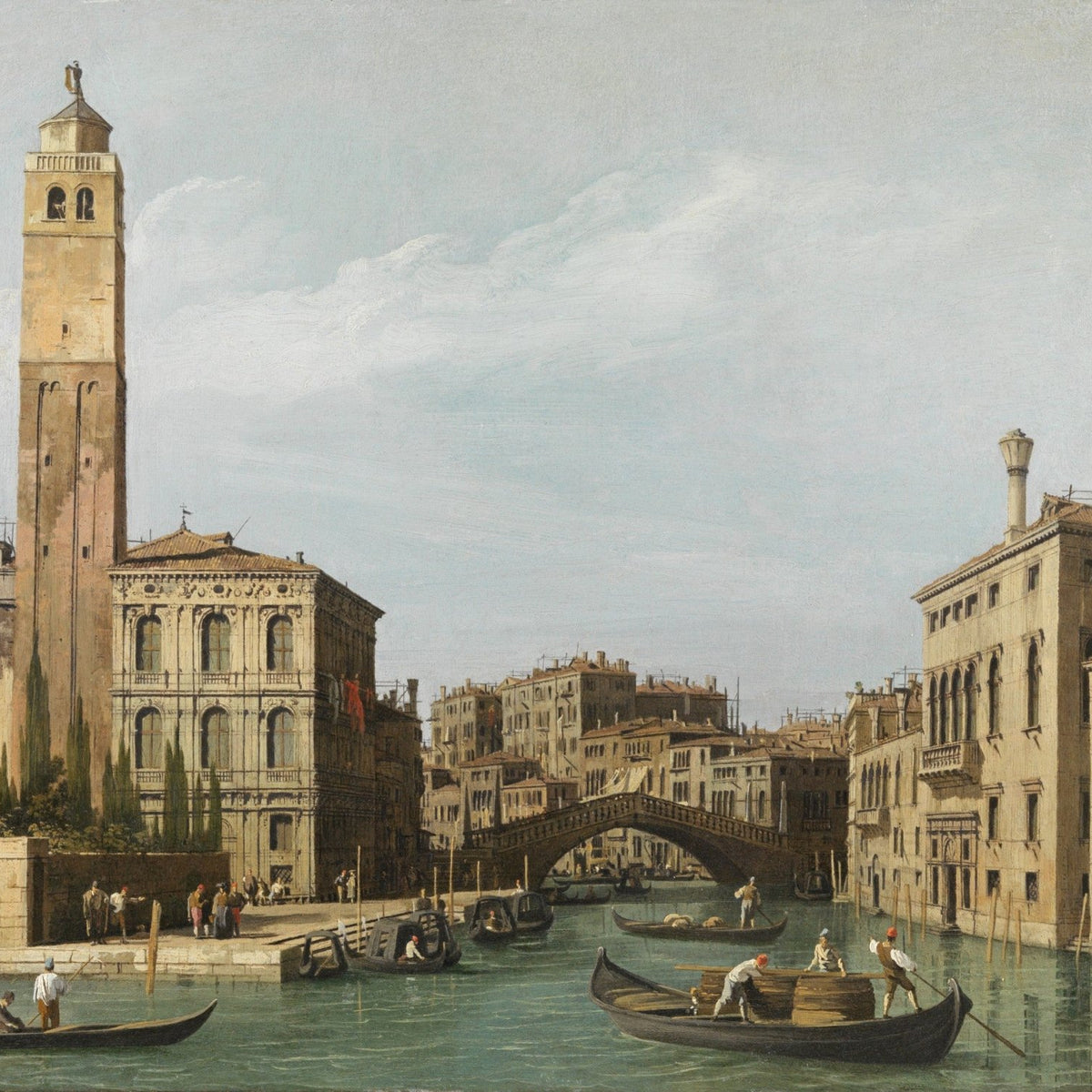 Hand-painted venice canal with gondolas and bridge landscape oil painting on canvas