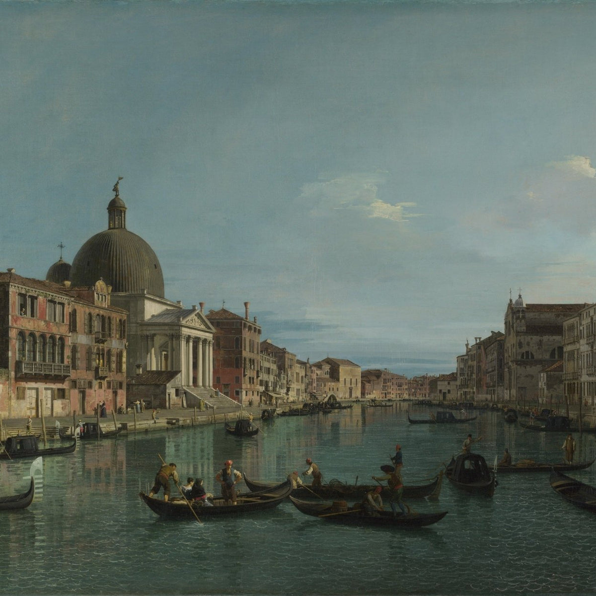 Hand-painted venice grand canal, gondolas, historic buildings landscape oil painting on canvas