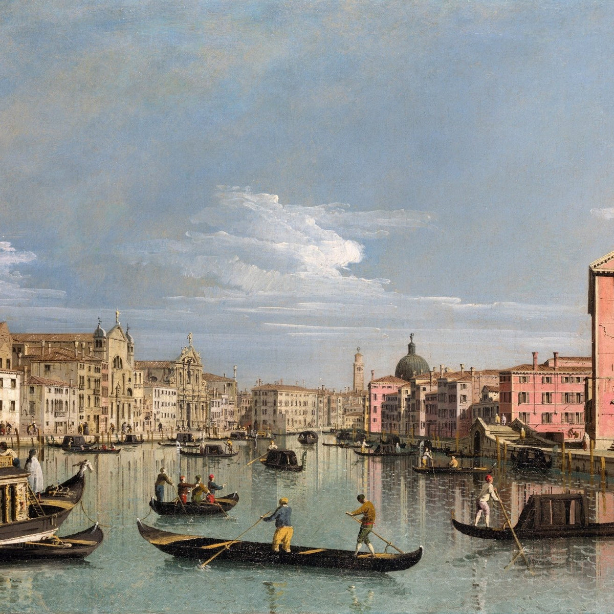 Hand-painted venice grand canal with gondolas and palaces landscape oil painting on canvas