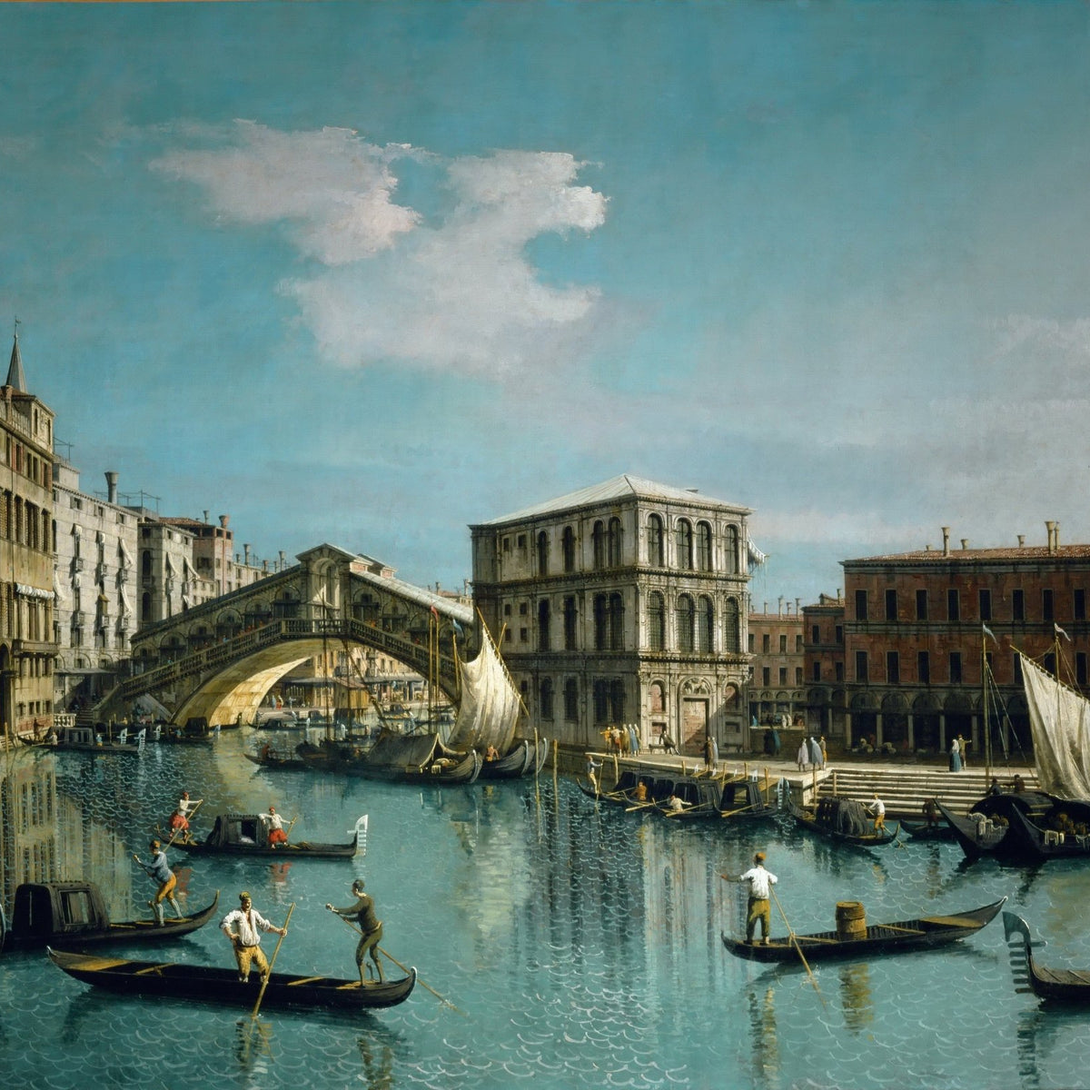 Venice Rialto Bridge Canal Scene, Gondolas - Landscape Oil Painting - Oil Painting Haven