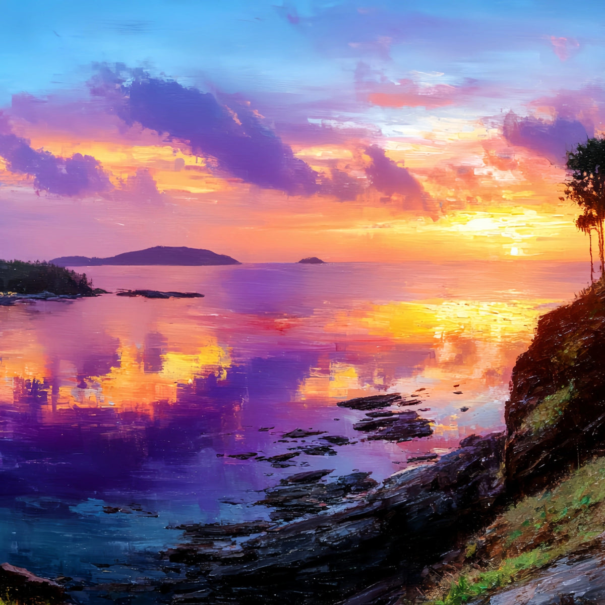 Vibrant Coastal Sunset Original Oil Painting For Sale | Seascape - Oil Painting Haven