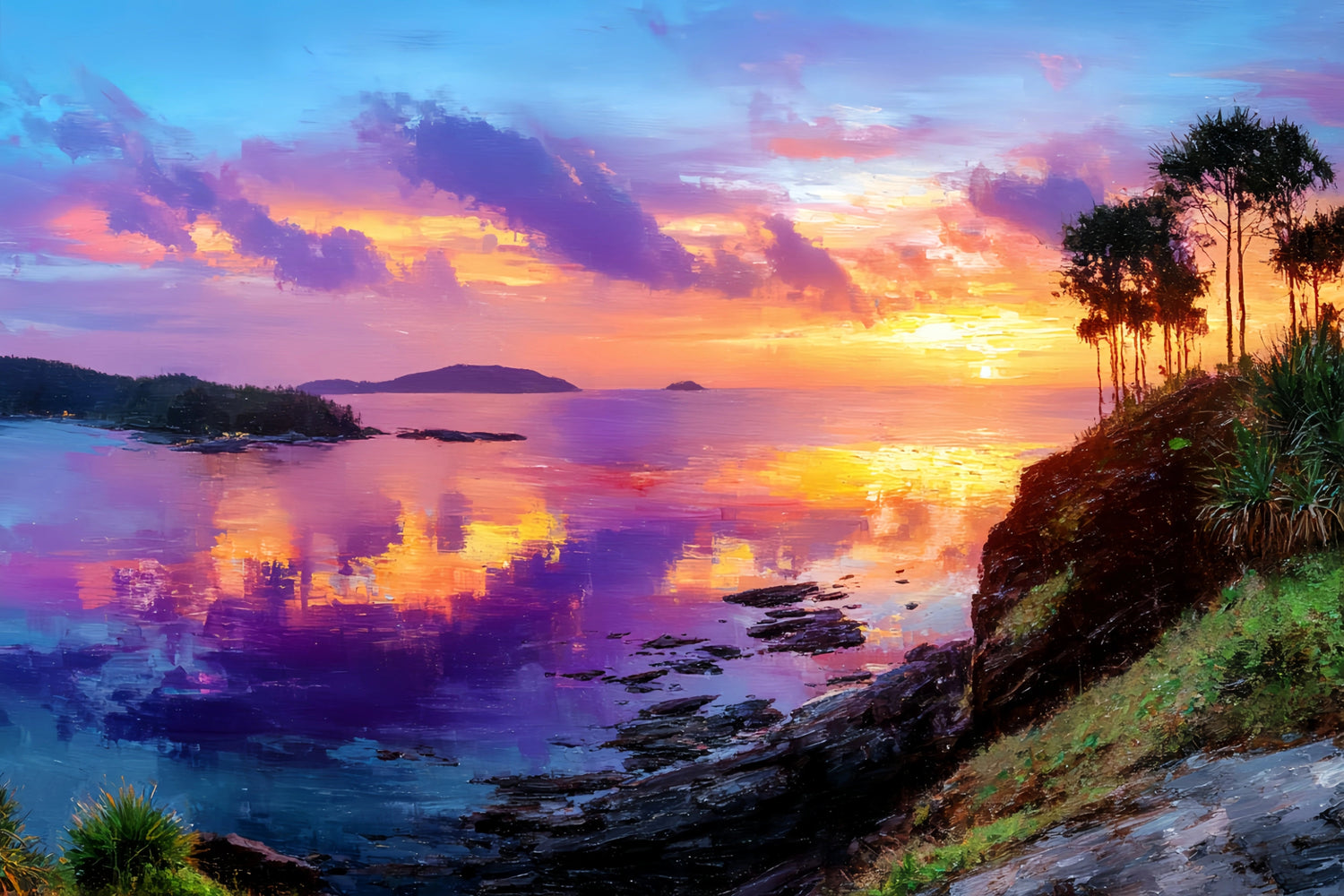 Vibrant Coastal Sunset Original Oil Painting For Sale | Seascape - Oil Painting Haven