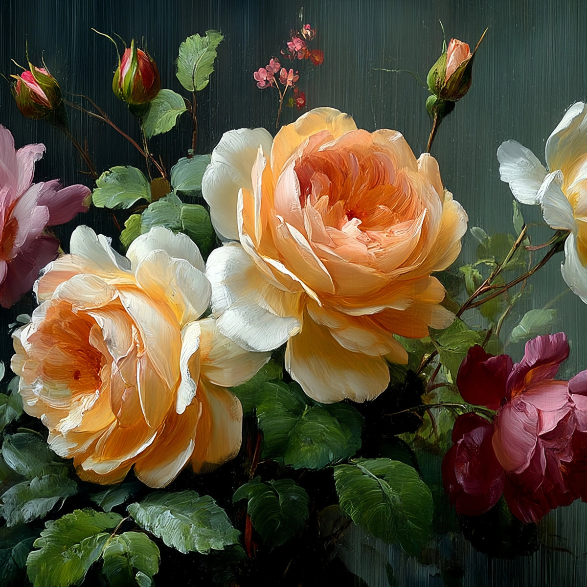 Vibrant Rose Bouquet Original Oil Painting For Sale - Oil Painting Haven