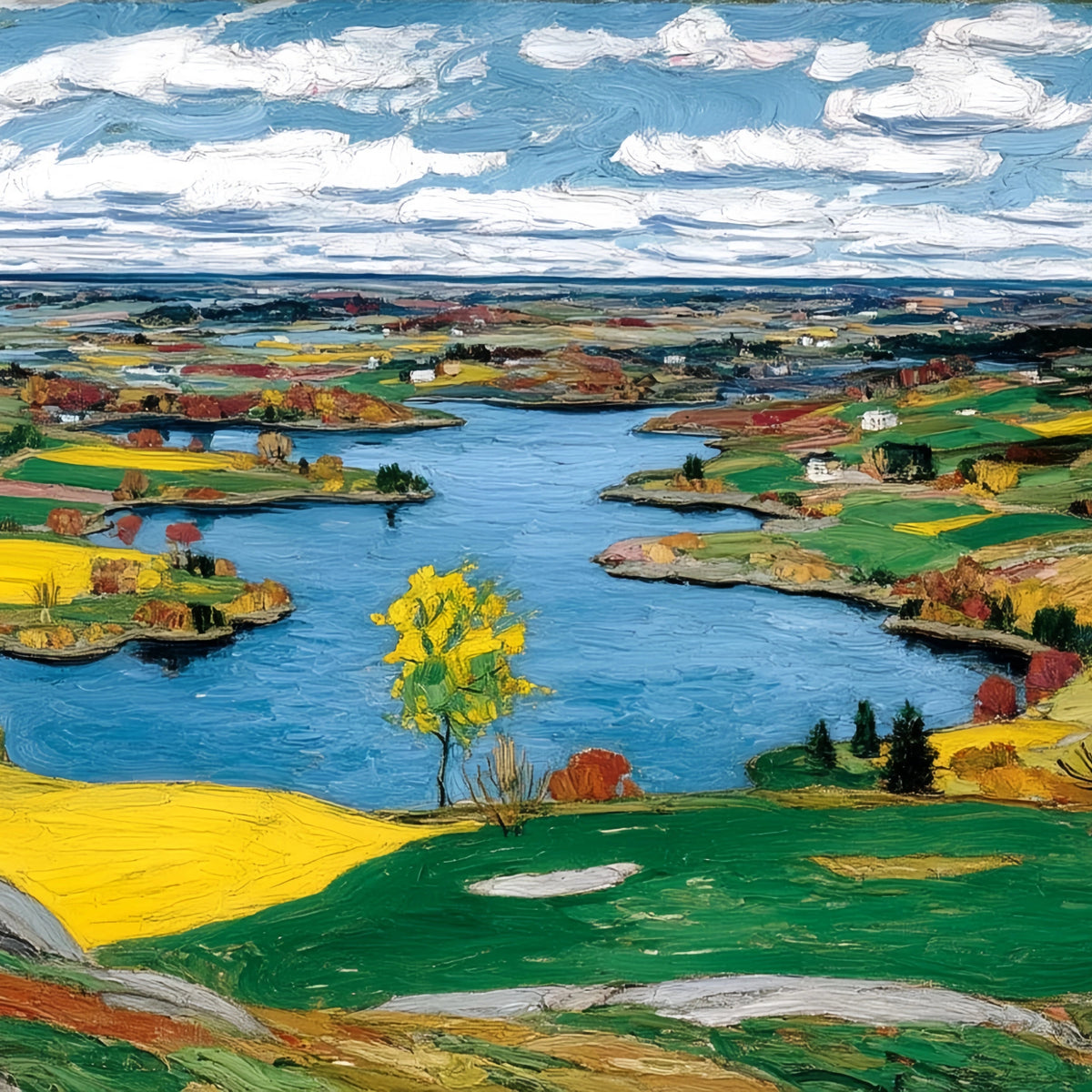 Vibrant Rural Lake Original Oil Painting For Sale | Landscape - Oil Painting Haven