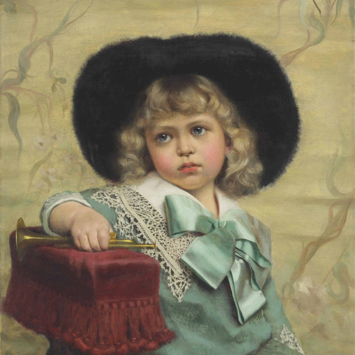 Victorian Child Portrait with Black Hat - People Oil Painting - Oil Painting Haven